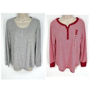 Charter Club NEW 2 Pc Bundle Sleep Shirts Long Sleeves Sz Small Gray Red White